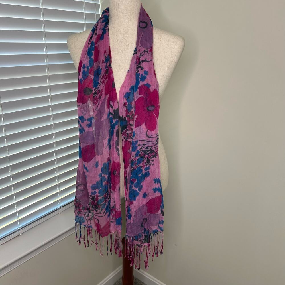 Scarf Floral Pink Feminine Fringe One Size